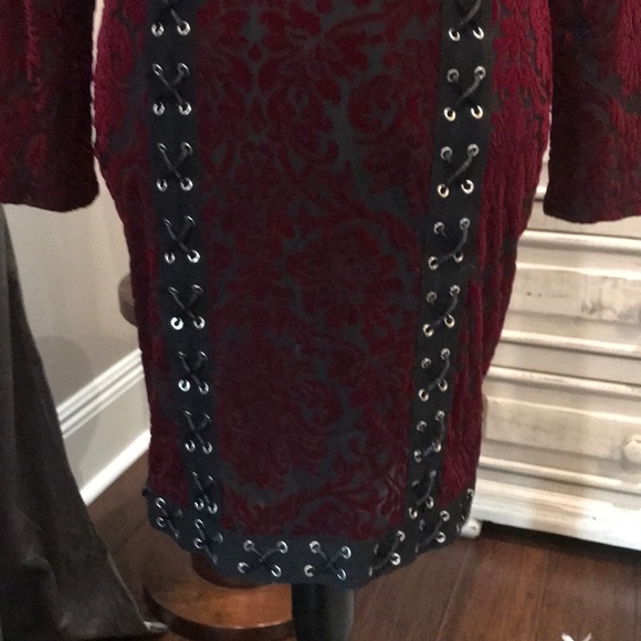 Burgundy Velvet Croset Laced Dress Sz S NWOT - Picture 8 of 8